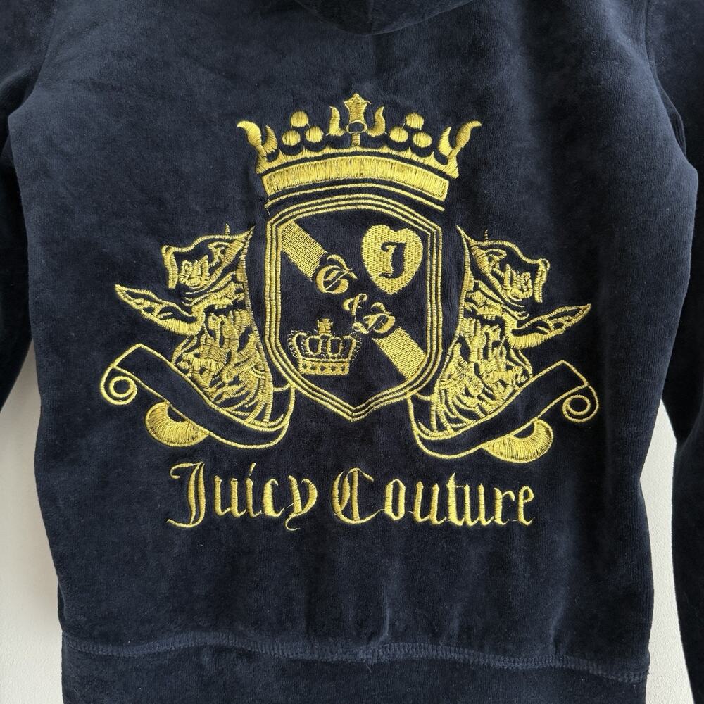 Juicy Couture Y2K Velour Track Jacket Medium Black Zip Up Hoodie USA Sweater - Picture 5 of 10